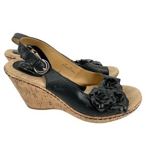 BOC Born Concept Leather Floral Wedge Sandal 10